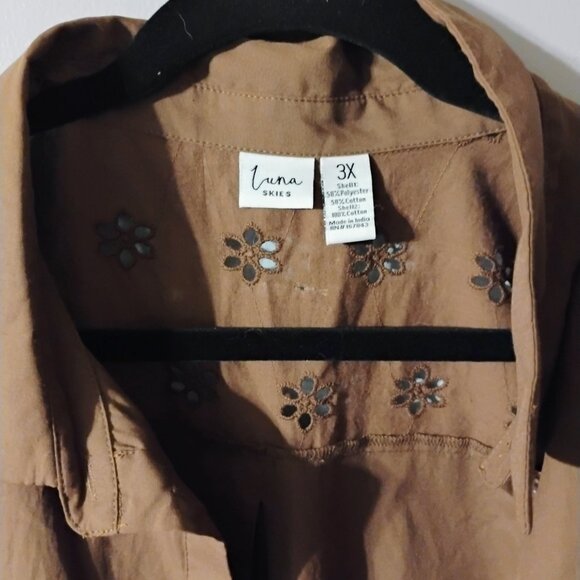 Chocolate Brown Size 3X Long Sleeve Blouse - Picture 4 of 8